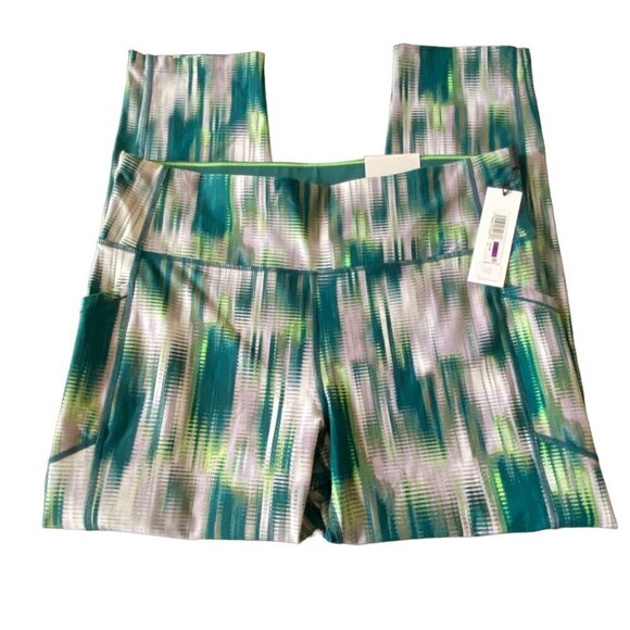 Calvin Klein NWT High-Waisted 7/8 Leggings, Green & White Print Women’s Size XXL - Picture 3 of 6